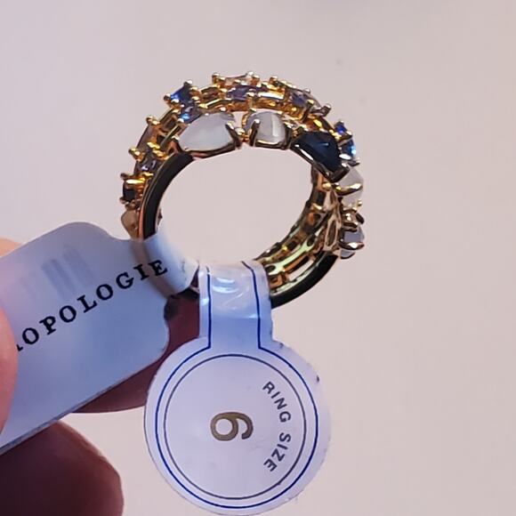 Anthropologie Stackable birthstone trio of Rings Blue September Size 6 NWT - Picture 8 of 10